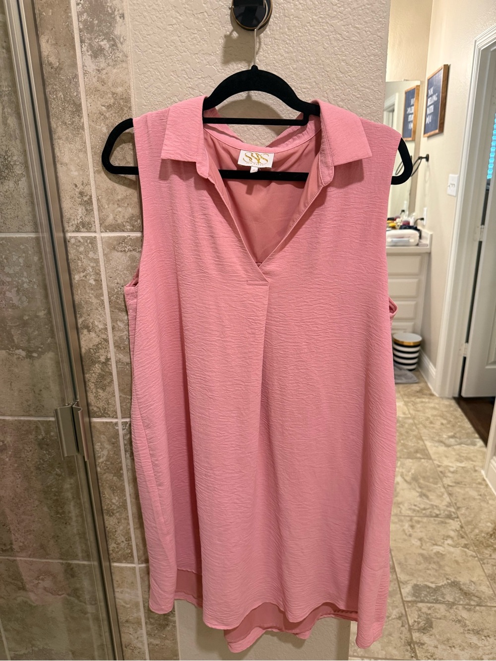 SSYS Sleeveless Pink V-Neck Collared Crepe Dress